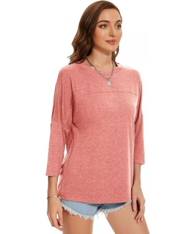 Women's Casual 3/4 Sleeve T-Shirts Loose Tunic Tops Round Neck Cute Basic Tee Shirts D-peach $12.50 Tops