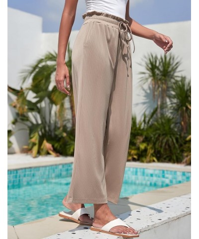 Women’s Wide Leg Palazzo Lounge Pants with Pockets Comfy Casual High Waist Drawstring Ribbed Trousers Khaki $9.87 Pants