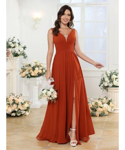 Women's V Neck Bridesmaid Dresses for Women Chiffon Ruched Formal Evening Dress with Silt PU119 Blue $34.10 Dresses