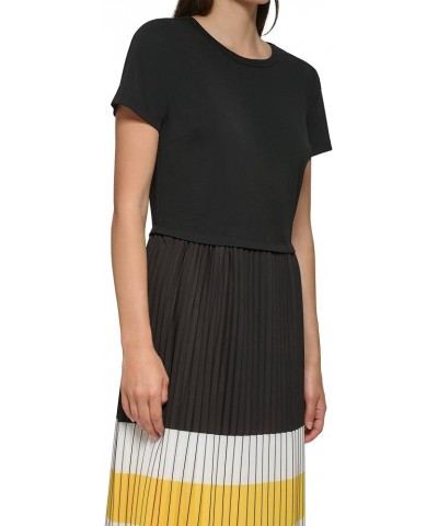 Women's Pleated Printed Midi Dress Black Lemon Chrome Soft White $35.30 Dresses