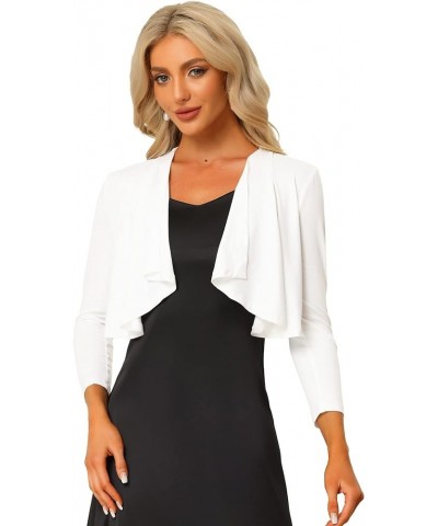 Women's Elegant Open Front Drape 3/4 Sleeve Crop Top Bolero Shrug Cardigan White $16.81 Sweaters