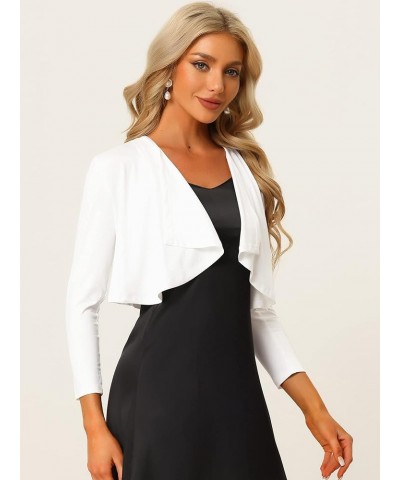 Women's Elegant Open Front Drape 3/4 Sleeve Crop Top Bolero Shrug Cardigan White $16.81 Sweaters