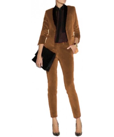 Women's Velvet Pant Suits Set Ladies Business Office Tuxedos Formal Work Wear Brown $41.30 Suits