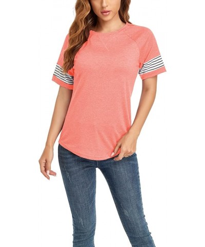 Womens T Shirts Short Sleeve Tunic Tops Color Block Crewneck Casual Summer Side Split Shirts Crew Neck Pink $10.66 Tops