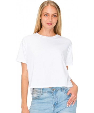 Women’s Crop Top – Short Sleeve Soft Boxy Crewneck Casual Active Workout Yoga Gym Running Cropped Tee T Shirts White $11.42 T...