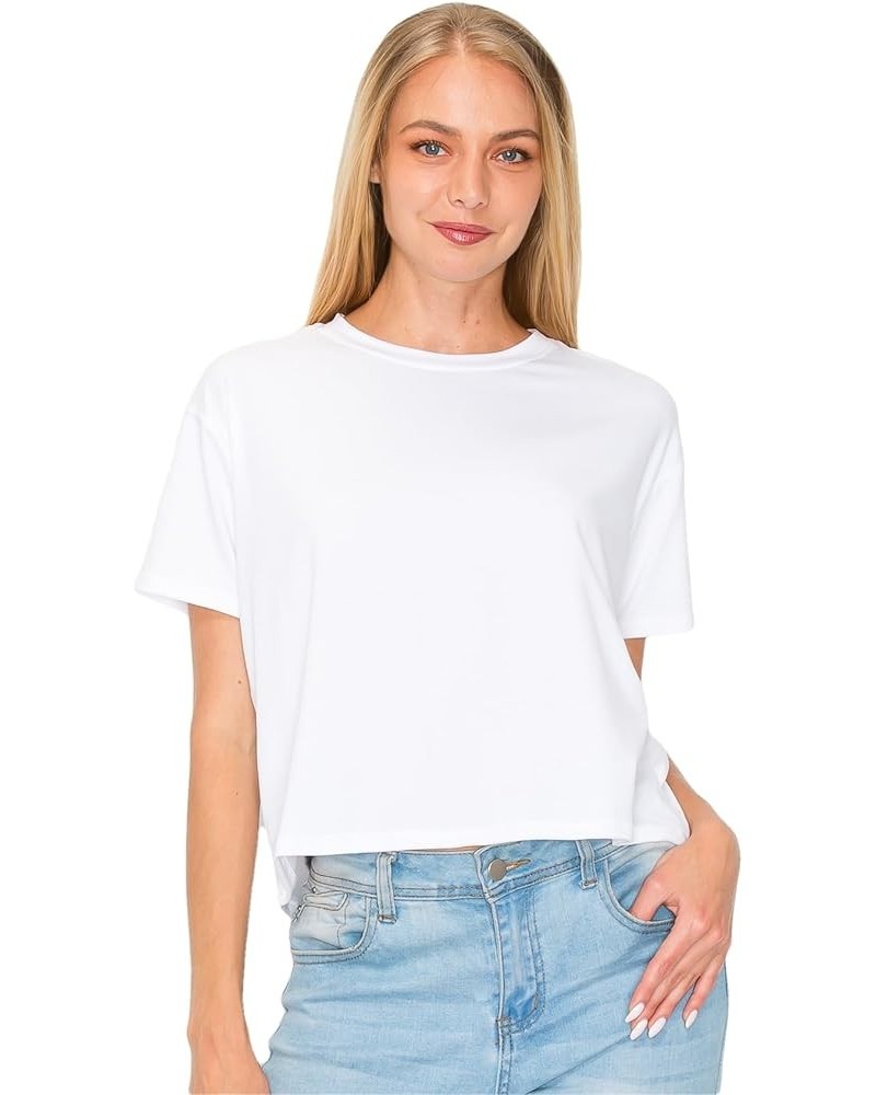 Women’s Crop Top – Short Sleeve Soft Boxy Crewneck Casual Active Workout Yoga Gym Running Cropped Tee T Shirts White $11.42 T...