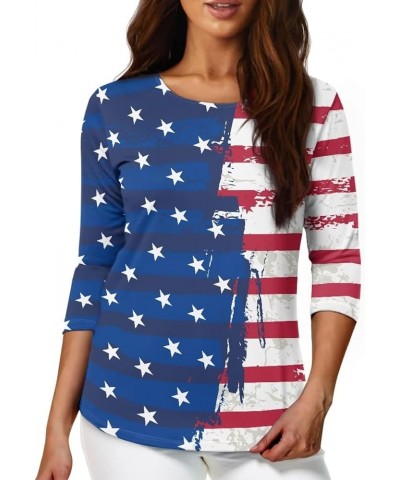 3/4 Length Sleeve Tops for Women Casual Shirts Loose Fit Three Quarter Length Sleeve Blouse Plus Size S-2XL American Flag $12...