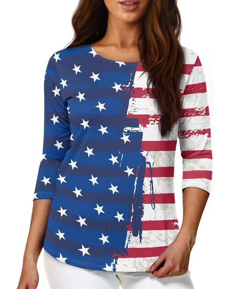 3/4 Length Sleeve Tops for Women Casual Shirts Loose Fit Three Quarter Length Sleeve Blouse Plus Size S-2XL American Flag $12...