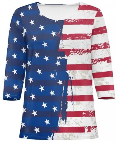 3/4 Length Sleeve Tops for Women Casual Shirts Loose Fit Three Quarter Length Sleeve Blouse Plus Size S-2XL American Flag $12...