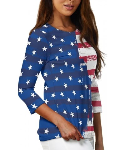 3/4 Length Sleeve Tops for Women Casual Shirts Loose Fit Three Quarter Length Sleeve Blouse Plus Size S-2XL American Flag $12...