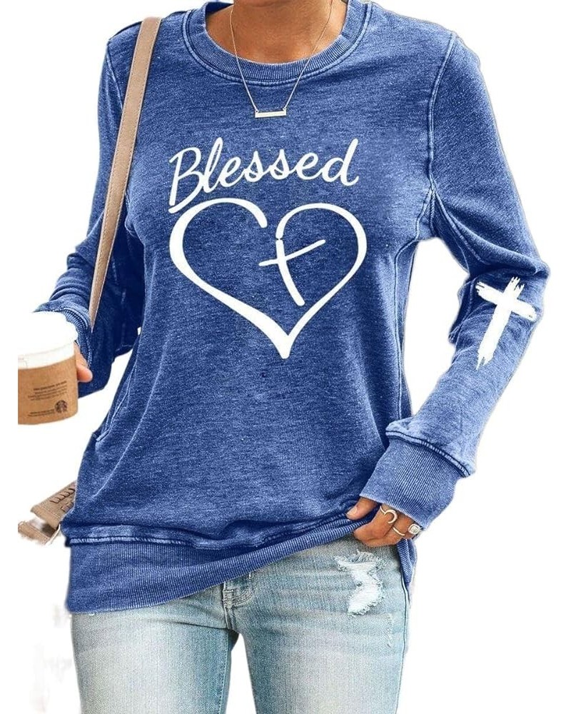 Womens Jesus Cross Letter Print Sweatshirt Long Sleeve Jesus Blouse Pullover Tops Faith Shirt for Women C Blue $15.19 Hoodies...