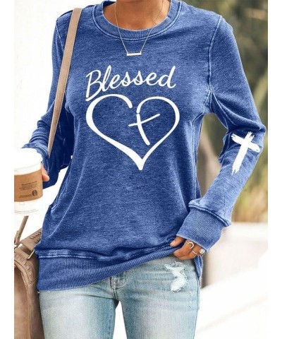 Womens Jesus Cross Letter Print Sweatshirt Long Sleeve Jesus Blouse Pullover Tops Faith Shirt for Women C Blue $15.19 Hoodies...