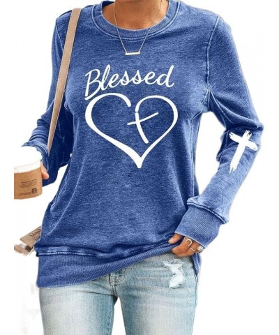 Womens Jesus Cross Letter Print Sweatshirt Long Sleeve Jesus Blouse Pullover Tops Faith Shirt for Women C Blue $15.19 Hoodies...