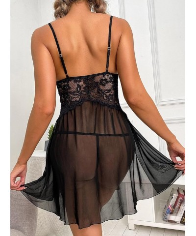 Women's Lace V Neck Lingerie Babydoll Sleeveless Nightwear Sexy Strap Chemise Sleepwear Black $7.50 Lingerie