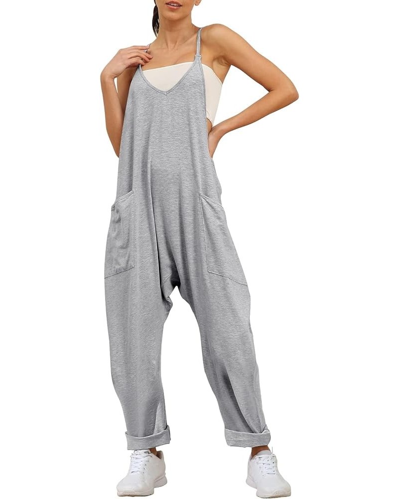 Jumpsuits for Women Casual Summer Rompers Sleeveless Loose Spaghetti Strap Baggy Overalls Jumpers with Pockets 2024 Gray $14....