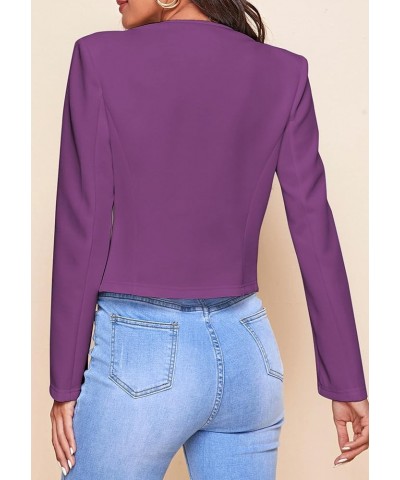 Womens Open Front Work Blazer Long Sleeve Office Jacket Solid Color Cardigans with Zipper Pockets Pockets Purple $12.00 Blazers