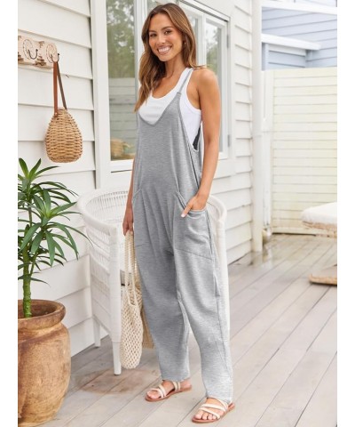 Jumpsuits for Women Casual Summer Rompers Sleeveless Loose Spaghetti Strap Baggy Overalls Jumpers with Pockets 2024 Gray $14....