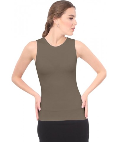 Modest High Neck Tank Top for Women Full-Shoulder Sleeveless Shell Walnut $15.25 Tanks