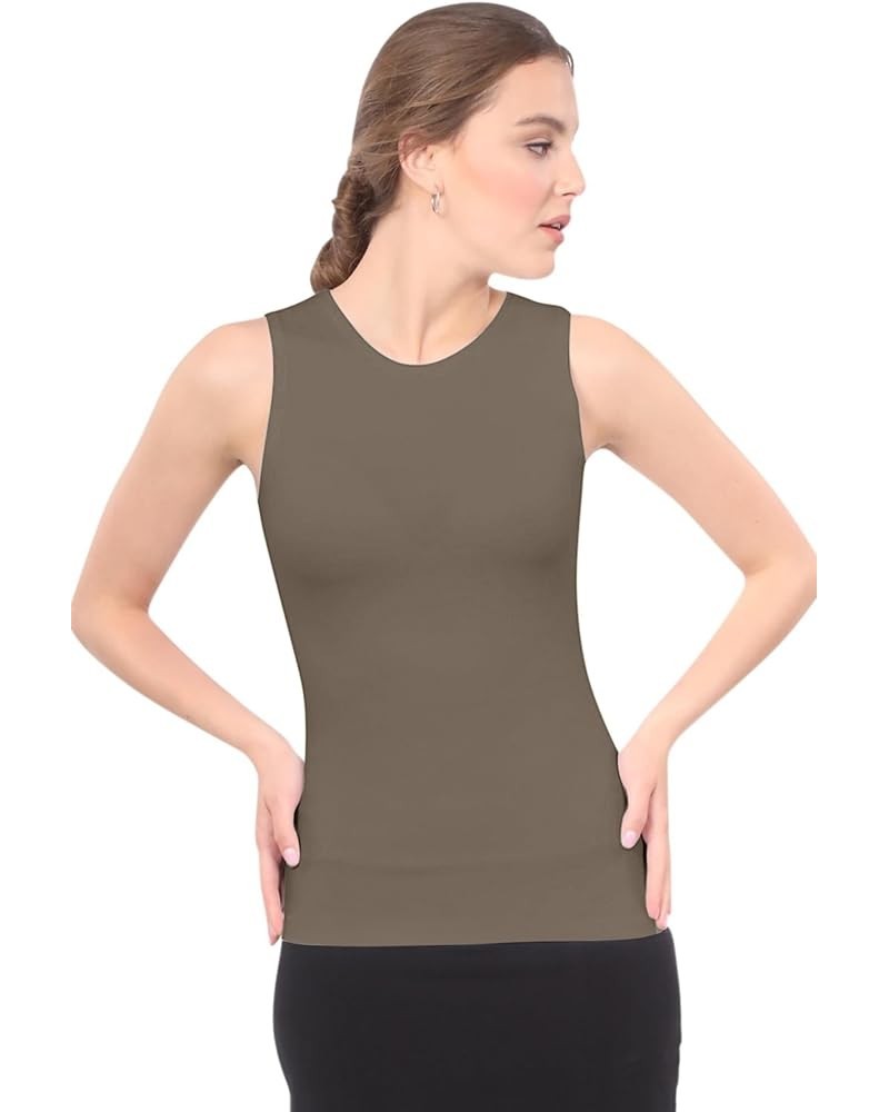 Modest High Neck Tank Top for Women Full-Shoulder Sleeveless Shell Walnut $15.25 Tanks