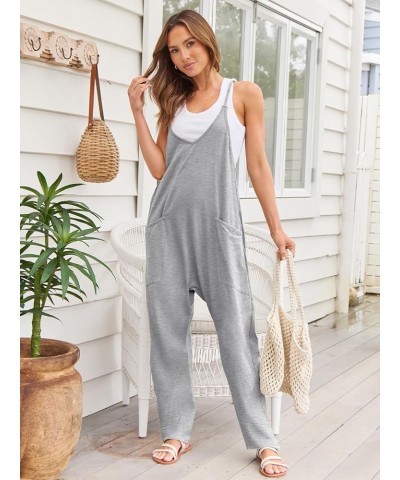 Jumpsuits for Women Casual Summer Rompers Sleeveless Loose Spaghetti Strap Baggy Overalls Jumpers with Pockets 2024 Gray $14....