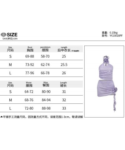 Women Sexy 2 Piece Skirt Outfit Set Y2K Fairy Grunge Backless Halter Crop Top+Skirt Summer Club Party Short Dress F Purple $9...