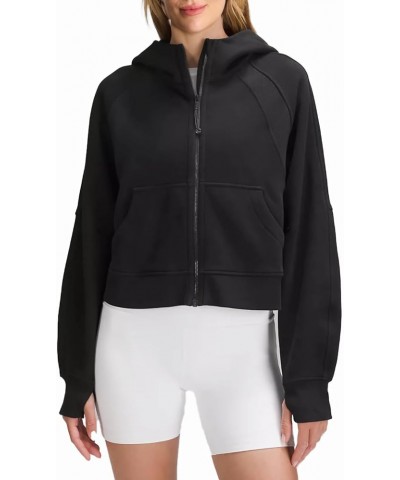 Cropped Zip Up Hoodies For Women, Fleece Full Zip Sweatshirts For Women Loose Fit Hoodies With Thumb Hole Black $28.99 Hoodie...