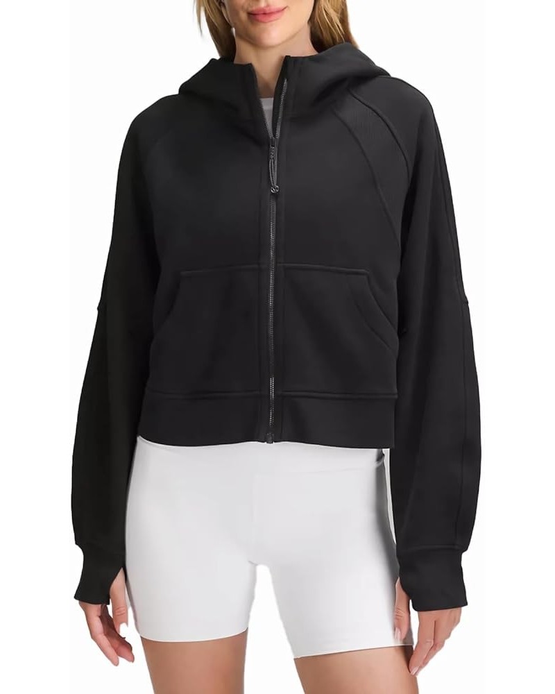 Cropped Zip Up Hoodies For Women, Fleece Full Zip Sweatshirts For Women Loose Fit Hoodies With Thumb Hole Black $28.99 Hoodie...