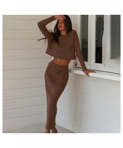 Skirt Sets Women 2 Piece Outfits Turtleneck Knitted Solid Pullover Sweater Stretchy High Waitst Midi Skirt Set S-3Xl 2 a Khak...