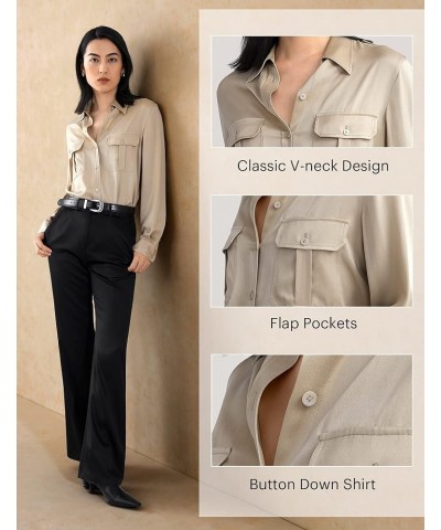 Womens Silk Shirt Ladies Sand-Wash 22MM Mulberry Silk Blouse with Military Uniform Design Apricot $85.00 Blouses