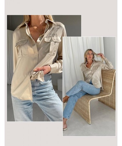 Womens Silk Shirt Ladies Sand-Wash 22MM Mulberry Silk Blouse with Military Uniform Design Apricot $85.00 Blouses