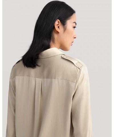 Womens Silk Shirt Ladies Sand-Wash 22MM Mulberry Silk Blouse with Military Uniform Design Apricot $85.00 Blouses