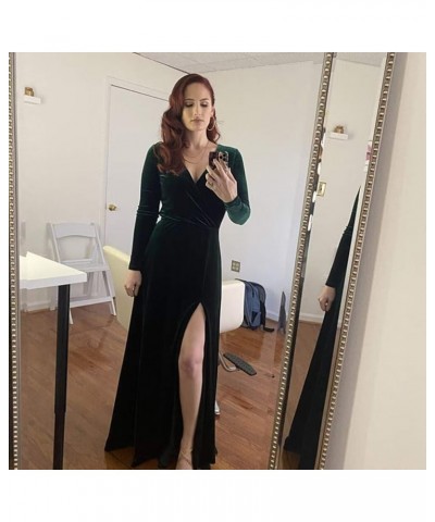 Women's Velvet Long Sleeve Bridesmaid Dresses Long V Neck High Slit Formal Evening Gowns with Pockets Brown $38.99 Dresses