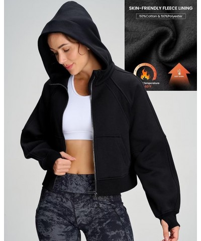 Cropped Zip Up Hoodies For Women, Fleece Full Zip Sweatshirts For Women Loose Fit Hoodies With Thumb Hole Black $28.99 Hoodie...