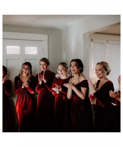 Women's Velvet Long Sleeve Bridesmaid Dresses Long V Neck High Slit Formal Evening Gowns with Pockets Brown $38.99 Dresses