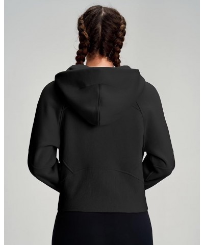 Cropped Zip Up Hoodies For Women, Fleece Full Zip Sweatshirts For Women Loose Fit Hoodies With Thumb Hole Black $28.99 Hoodie...