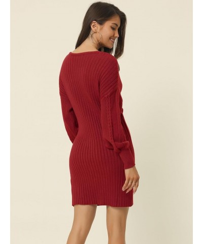 Women's 2023 Fall V Neck Sweater Dress Batwing Sleeve Cable Knit Chunky Bodycon Pullover Sweater Dresses Wine $21.99 Sweaters