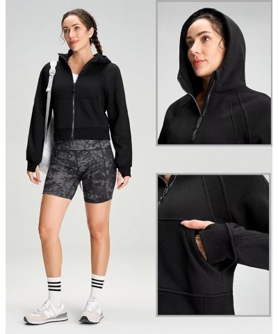 Cropped Zip Up Hoodies For Women, Fleece Full Zip Sweatshirts For Women Loose Fit Hoodies With Thumb Hole Black $28.99 Hoodie...