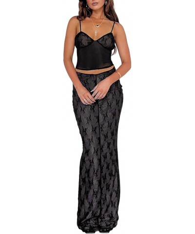 Womens Sexy 2 Piece Midi Dress Outfits,y2k Summer Mesh Strapless Crop Tank top &Bodycon Long Skirts Set A-black Lace $10.19 S...