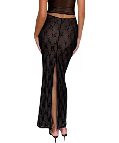 Womens Sexy 2 Piece Midi Dress Outfits,y2k Summer Mesh Strapless Crop Tank top &Bodycon Long Skirts Set A-black Lace $10.19 S...