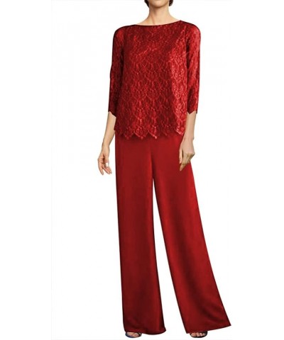 2 Piece Mother of The Bride Dresses Pant Suits Lace Evening Formal Dress Chiffon Wedding Guest Groom Dress Women's Red $30.75...