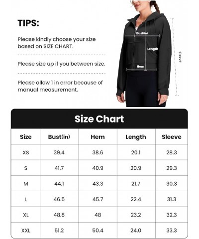 Cropped Zip Up Hoodies For Women, Fleece Full Zip Sweatshirts For Women Loose Fit Hoodies With Thumb Hole Black $28.99 Hoodie...