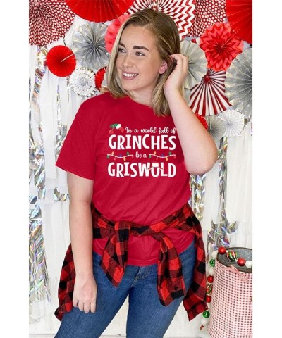 Women Christmas T-Shirt Funny in A World Full of Be Shirt Casual Short Sleeve Xmas Gifts Tee Holiday Top Red $11.43 T-Shirts