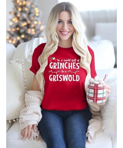 Women Christmas T-Shirt Funny in A World Full of Be Shirt Casual Short Sleeve Xmas Gifts Tee Holiday Top Red $11.43 T-Shirts