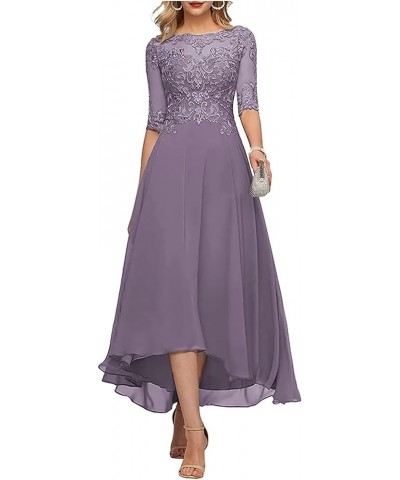 Lace Appliques Mother of The Bride Dresses A line 3/4 Sleeves Tea Length Chiffon Formal Wedding Party Prom Gowns CM245 Eucaly...