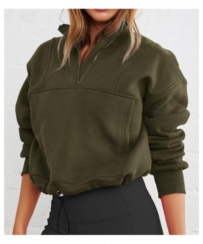 Womens Long Sleeve Mock Neck Crop Top 1/2 Zip Pullover Sweatshirt Lightweight Casual Top Army Green $14.96 Activewear