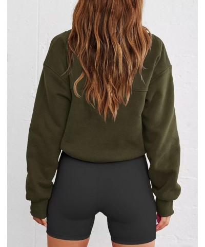 Womens Long Sleeve Mock Neck Crop Top 1/2 Zip Pullover Sweatshirt Lightweight Casual Top Army Green $14.96 Activewear