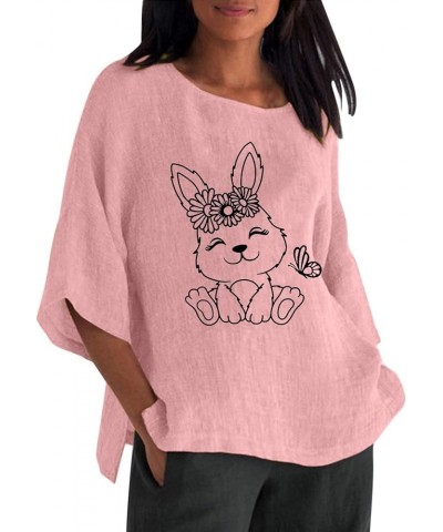 Womens Easter Outfit Easter Womens 3 of 4 Sleeve Crew Neck Rabbit Funny Patterns Loose Top T Trendy Tops for Women G1-red $7....