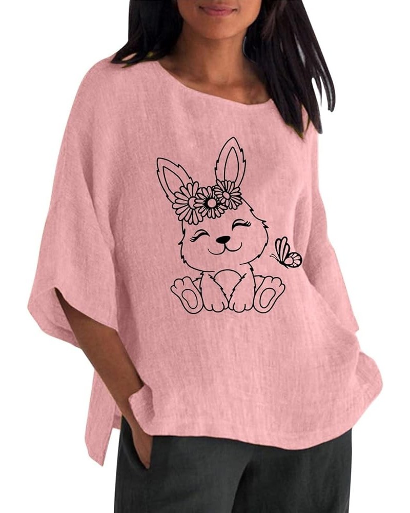 Womens Easter Outfit Easter Womens 3 of 4 Sleeve Crew Neck Rabbit Funny Patterns Loose Top T Trendy Tops for Women G1-red $7....