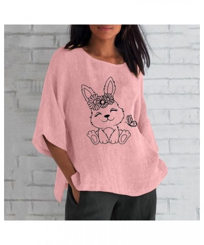 Womens Easter Outfit Easter Womens 3 of 4 Sleeve Crew Neck Rabbit Funny Patterns Loose Top T Trendy Tops for Women G1-red $7....