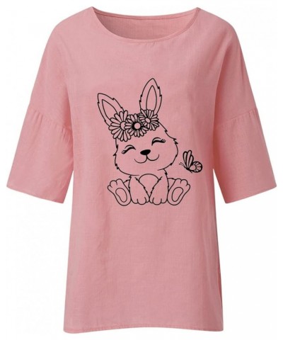 Womens Easter Outfit Easter Womens 3 of 4 Sleeve Crew Neck Rabbit Funny Patterns Loose Top T Trendy Tops for Women G1-red $7....